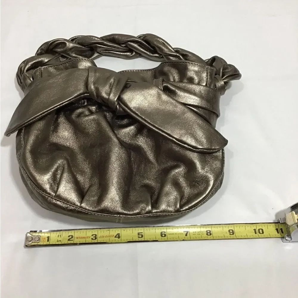 Furla Leather Gold Metallic Hobo Bag Braided Strap Bow Mini Handbag
